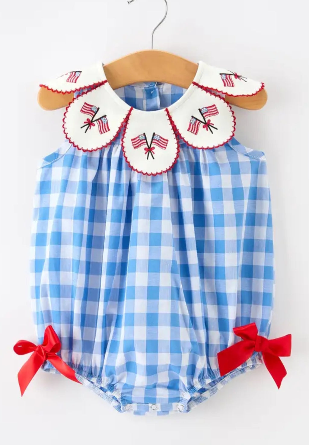 Blue & white gingham romper - Preorder